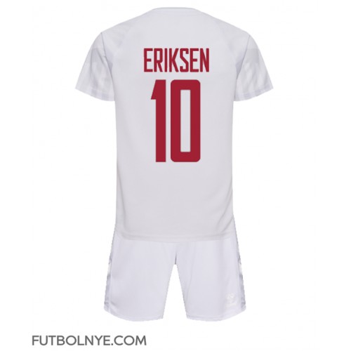Camiseta Dinamarca Christian Eriksen #10 Visitante Equipación para niños Mundial 2022 manga corta (+ pantalones cortos)